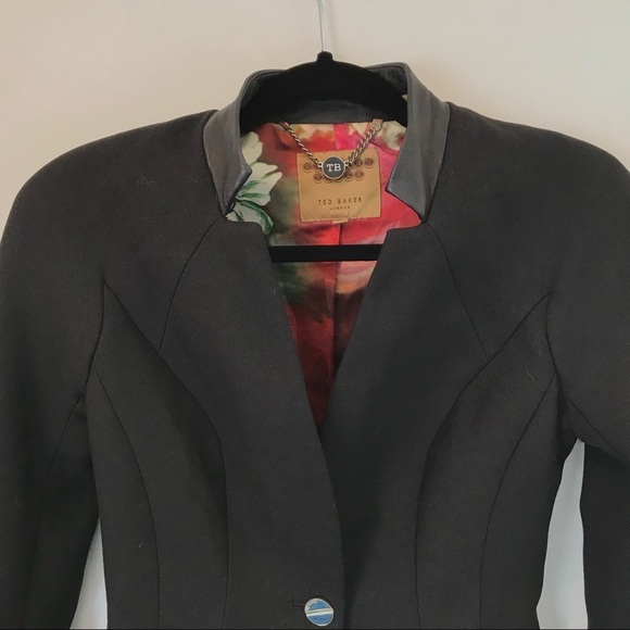 Ted Baker 0 Nomelli Leather Trim Black Blazer - Picture 7 of 8